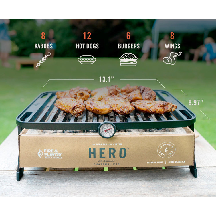 Fire & Flavor HERO Grill Kit UltraPortable Easy Instant Light Charcoal